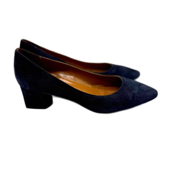 Aquatalia Suede Stacked Heel Pasha Pump - Navy 9M - Picture 3 of 12